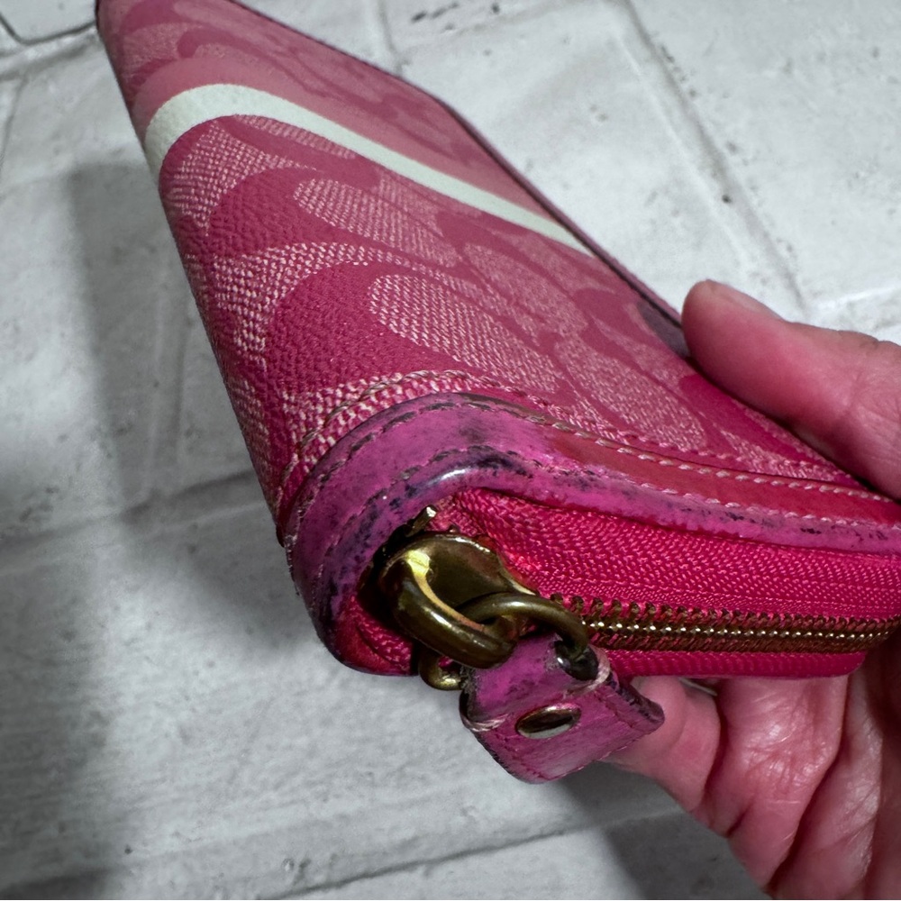 Coach Pink Signature Wallet with Zip-Around Closure - Picture 8 of 12